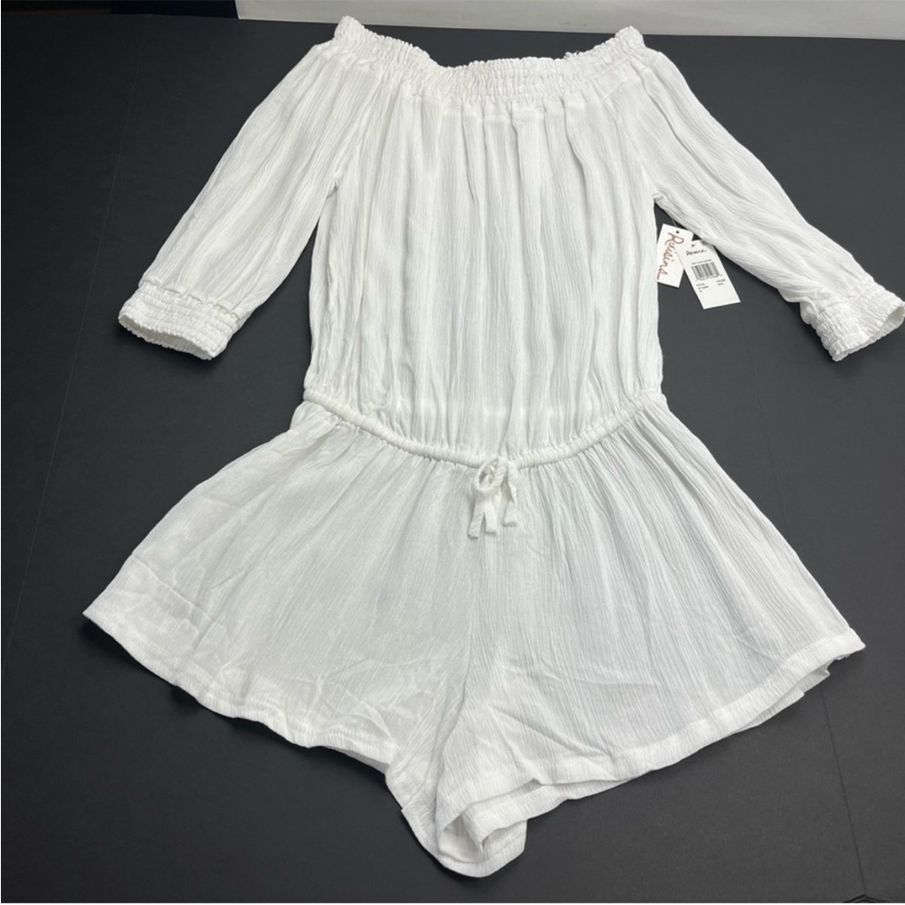 Raisins West Coast Off-The-Shoulder Romper Cover-Up Swim Size Medium White NEW